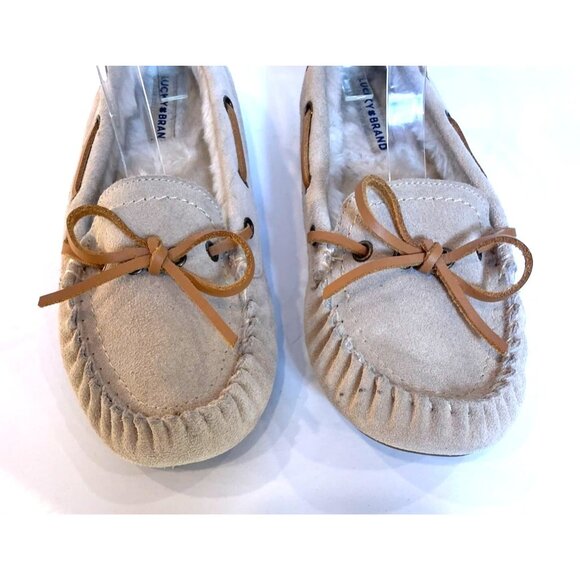 Lucky Brand Womens Fur Lined Beige Suede Moccasins Rubber Sole Size EU 40/US 10 - Picture 6 of 11